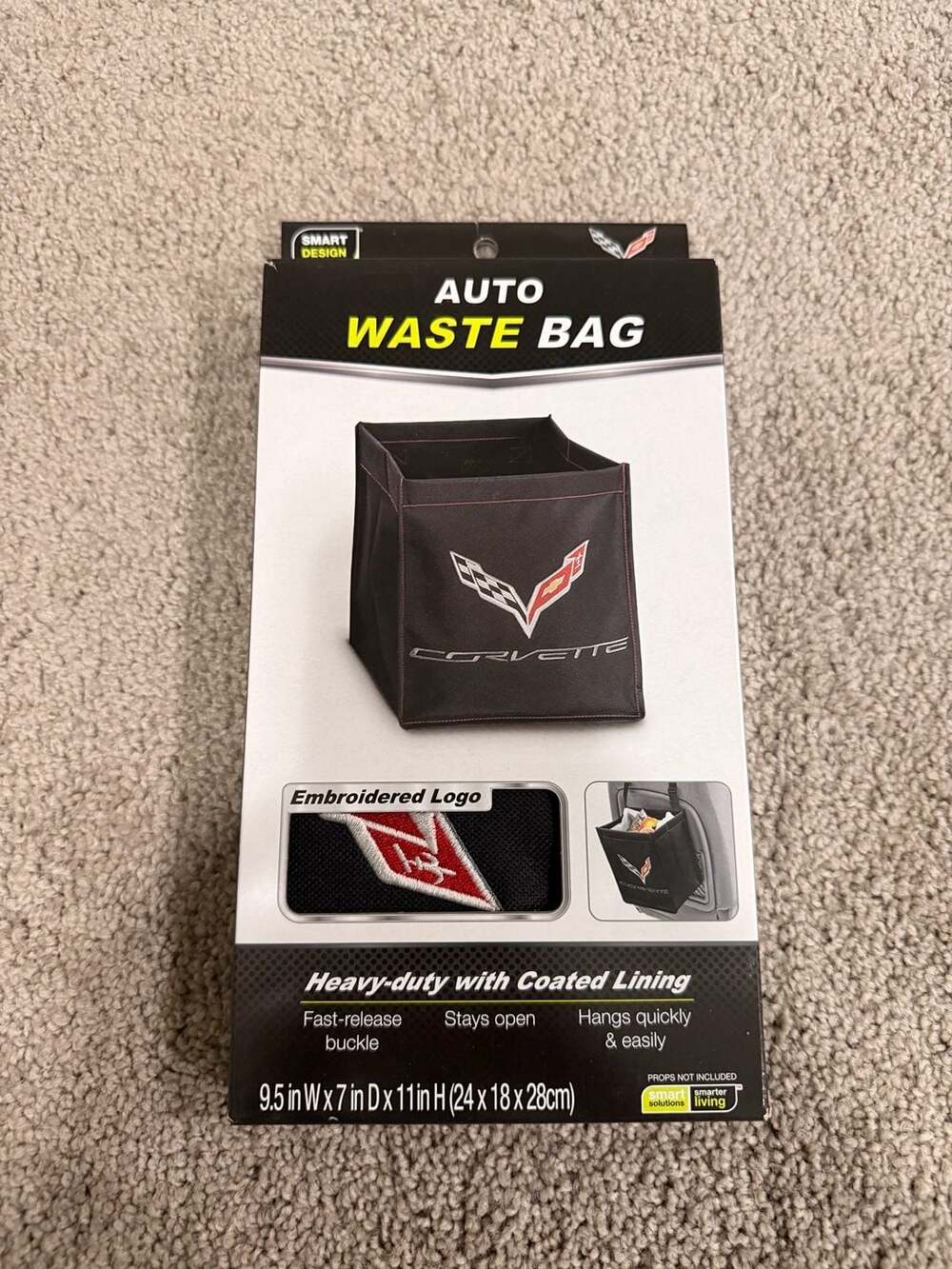 Smart Design Chevrolet Corvette Auto Waste Bag with Embroidered Logo